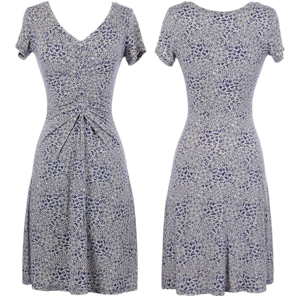 Athleta Honey Ruched-Front Soft Jersey Floral Print Dress - Purple/White - L